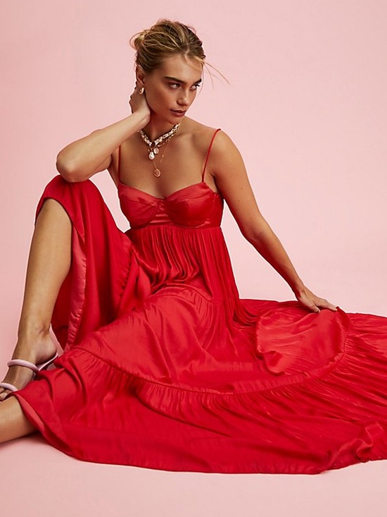 Free People Dresses & Skirts - Free People Red Freya bustier Maxi Dress